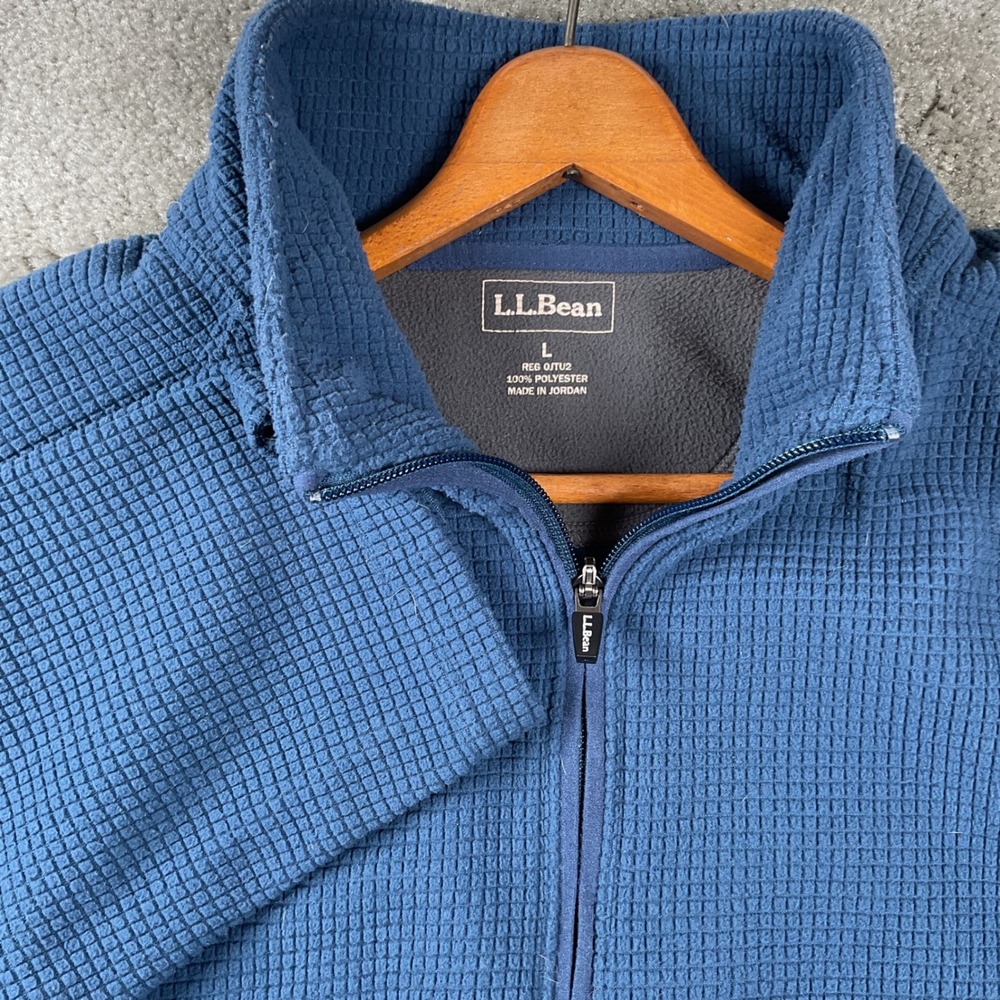 L.L. Bean Quarter Zip Pullover Mens L Blue Waffle Grid Fleece Mock Neck OJTU2